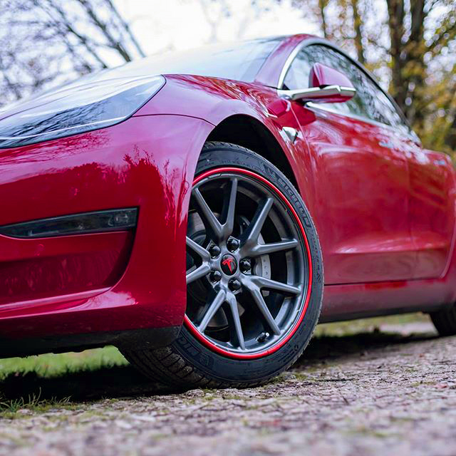Red Tesla With Red AlloyGators